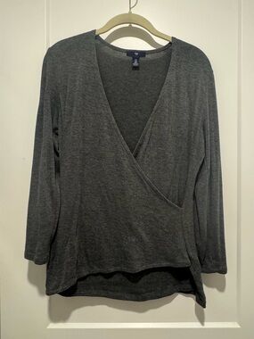 GAP Faux Wrap Front Gray Top